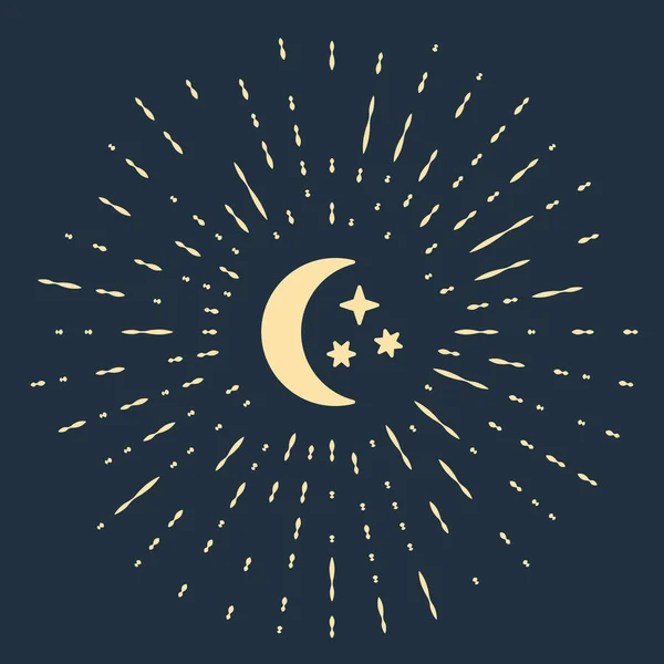 Luna beige y estrellas icono aislado sobre fondo azul. Puntos aleatorios de círculo abstracto. Ilustración vectorial — Archivo Imágenes Vectoriales