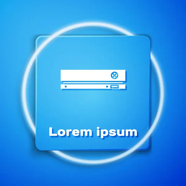 Λευκό εικονίδιο κονσόλας βιντεοπαιχνιδιών απομονωμένο σε μπλε φόντο. Μπλε τετράγωνο κουμπί. Εικονογράφηση διανύσματος — Διανυσματικό Αρχείο
