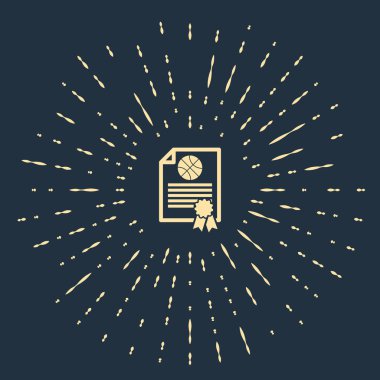 Bej Sertifikalı şablon basketbol ödülü ikonu mavi arka planda izole edildi. Başarı, ödül, diploma, burs, diploma kavramları. Soyut çember rastgele noktalar. Vektör İllüstrasyonu