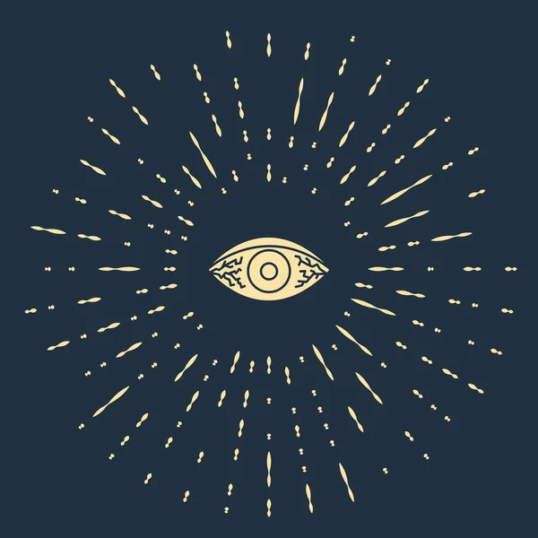Beigefarbenes rötliches Auge aufgrund viraler, bakterieller oder allergischer Bindehautentzündung auf blauem Hintergrund. abstrakte Kreis zufällige Punkte. Vektorillustration — Stockvektor
