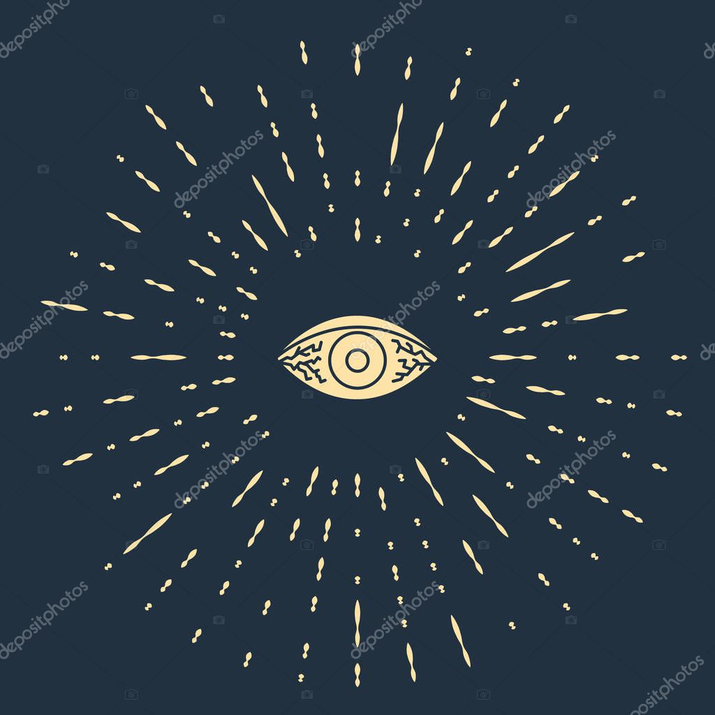 Beige Reddish eye due to viral, bacterial or allergic conjunctivitis icon isolated on blue background. Abstract circle random dots. Vector Illustration