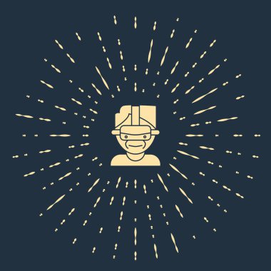 Mavi arkaplanda izole edilmiş bej renkli sanal gerçeklik gözlüğü simgesi. Stereoskopik 3D VR maskesi. Soyut çember rastgele noktalar. Vektör İllüstrasyonu