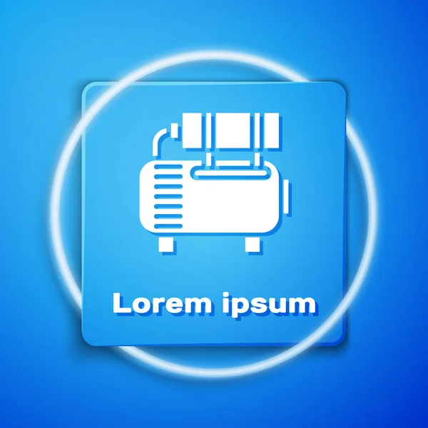 White Air compressor icon isolated on blue background. Blue square button. Vector Illustration — 스톡 벡터