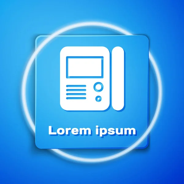 Ікона інтеркому Білого дому ізольована на синьому фоні. Синя квадратна кнопка. Векторний приклад — стоковий вектор