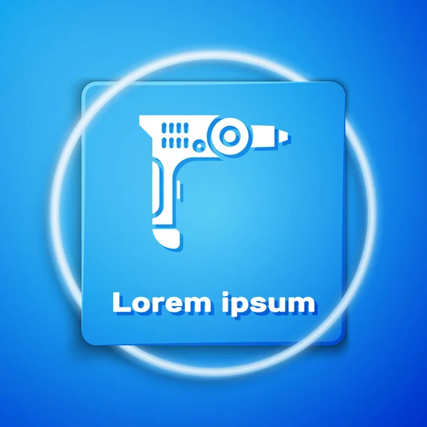 White Electric drill machine icon isolated on blue background. Repair tool. Blue square button. Vector Illustration — 스톡 벡터