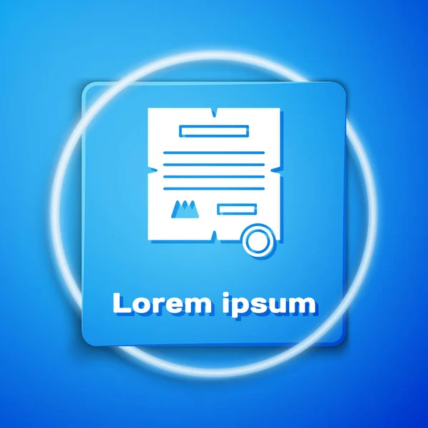 White Decree, paper, parchment, scroll icon icon isolated on blue background. Blue square button. Vector Illustration — 스톡 벡터