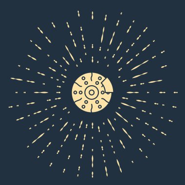 Mavi arka planda kalibre ikon izole edilmiş bej renkli araba fren diski. Soyut çember rastgele noktalar. Vektör İllüstrasyonu