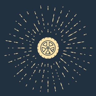 Mavi arka planda izole edilmiş bej renkli araba tekeri simgesi. Soyut çember rastgele noktalar. Vektör İllüstrasyonu