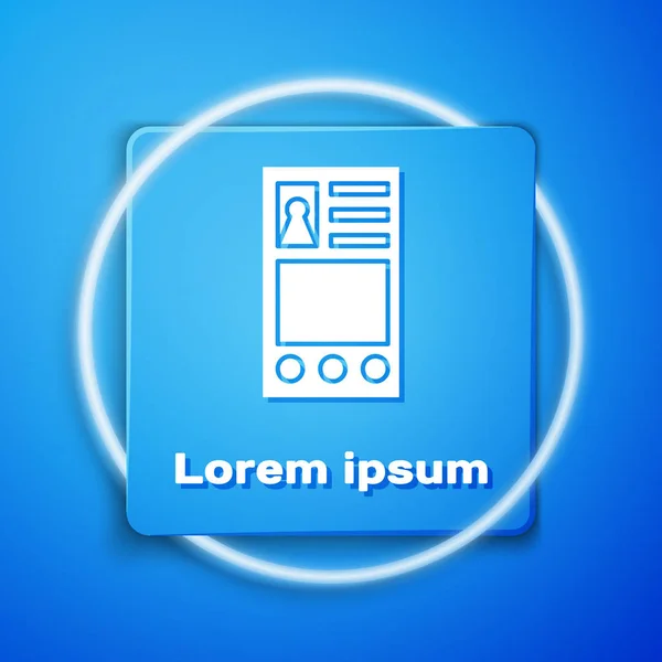 White Create account screen icon isolated on blue background. Blue square button. Vector Illustration — 스톡 벡터