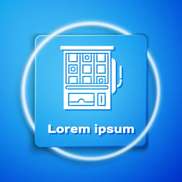 White Slot machine icon isolated on blue background. Blue square button. Vector Illustration — 스톡 벡터