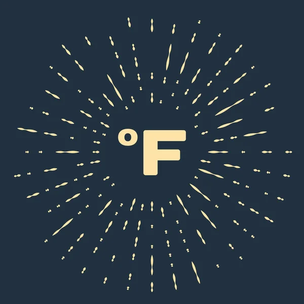 Beige Fahrenheit icon isolated on dark blue background. Abstract circle random dots. Vector Illustration — ストックベクタ