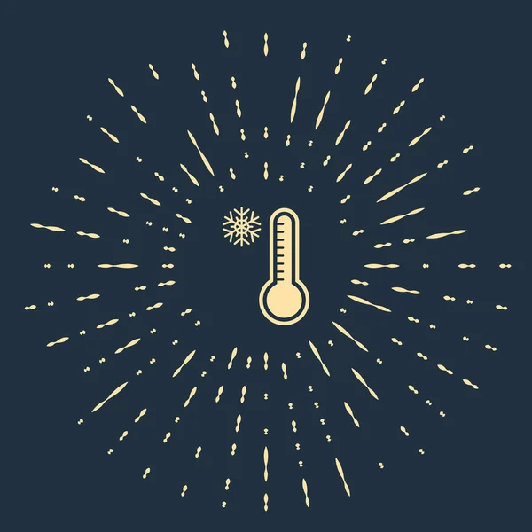 Beige Meteorology thermometer measuring heat and cold icon isolated on dark blue background. Thermometer equipment showing hot or cold weather. Abstract circle random dots. Vector Illustration — ストックベクタ