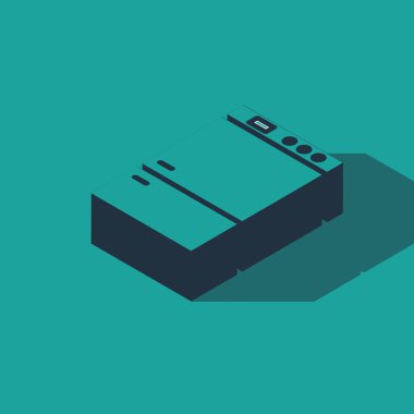 Isometric Buzdolabı simgesi yeşil arka planda izole edildi. Buzdolabı buzdolabı. Ev aletleri ve aletler. Vektör İllüstrasyonu