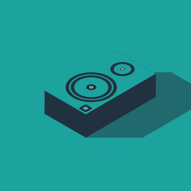Isometric Stereo hoparlör simgesi yeşil arkaplanda izole edildi. Ses sistemi hoparlörleri. Müzik ikonu. Müzikal sütun hoparlörü. Vektör İllüstrasyonu