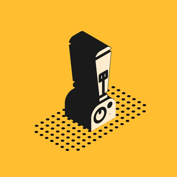 Icono de Blender isométrico aislado sobre fondo amarillo. Cocina eléctrica licuadora estacionaria con tazón. Cocinar batidos, cócteles o jugos. Ilustración vectorial — Vector de stock