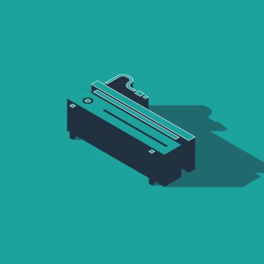 Isometric Video oyun konsolu simgesi yeşil arkaplanda izole edildi. Vektör İllüstrasyonu