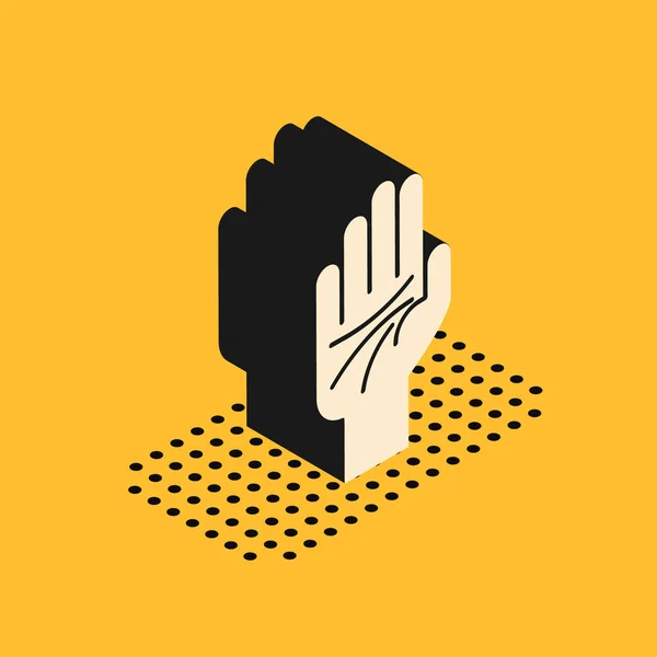 Isometric Palmistry of the hand icon isolated on yellow background. Vector Illustration — Stock Vector