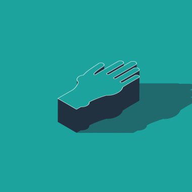 Yeşil arka planda sedef ya da egzama ikonu olan Isometric Hand. Alerjene veya kronik vücut sorununa karşı insan derisi tepkisi kavramı. Vektör İllüstrasyonu