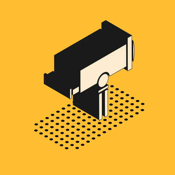 Isometric Telescope icon isolated on yellow background. Alat ilmiah. Elemen pendidikan dan astronomi, teropong dan bintang belajar. Ilustrasi Vektor - Stok Vektor