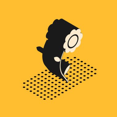 Sarı arkaplanda izole edilmiş Isometric Çiçek simgesi. Vektör İllüstrasyonu