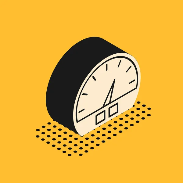 Isometric Speedometer icon isolated on yellow background. Vector Illustration — Stock Vector