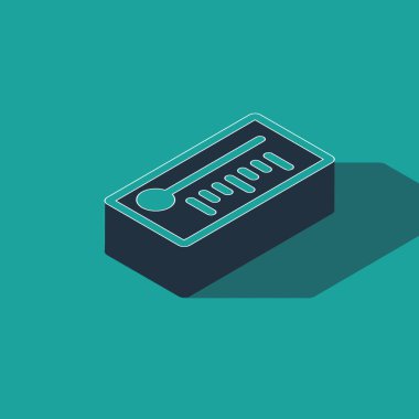 Isometric Meteoroloji termometresi yeşil zeminde izole edilmiş ısı ve soğuk ikonu ölçüyor. Termometre termometresi sıcak ya da soğuk hava gösteriyor. Vektör İllüstrasyonu