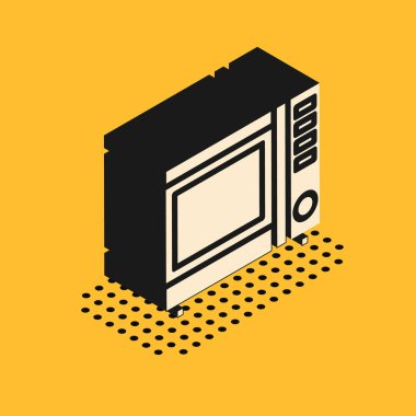 Sarı zemin üzerinde izole edilmiş Isome mikrodalga fırın ikonu. Ev aletleri simgesi. Vektör İllüstrasyonu