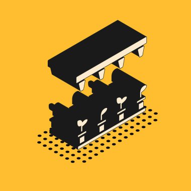 Isometric Otomatik Sulama Sulama Simgesi sarı arka planda izole edildi. Su ekipmanları. Bahçe elemanı. Sprey tabanca ikonu. Vektör İllüstrasyonu