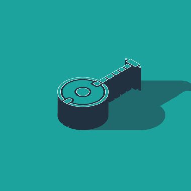 Isometric Banjo simgesi yeşil arkaplanda izole edildi. Müzik aleti. Vektör İllüstrasyonu