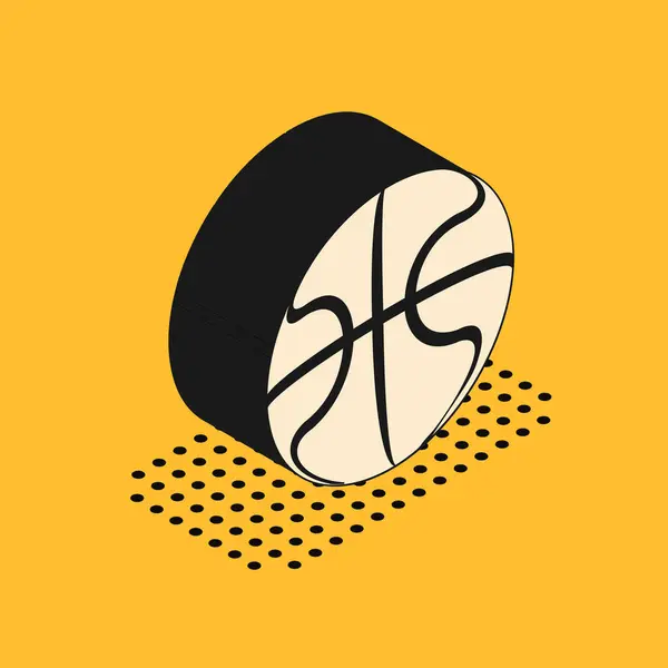 Ícone de bola de basquete isométrico isolado no fundo amarelo. Símbolo desportivo. Ilustração vetorial — Vetor de Stock