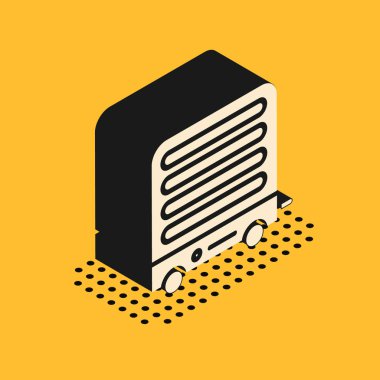 Isome elektrikli ısıtıcı ikonu sarı arka planda izole edildi. Uzaktan kumandalı kızıl ötesi ısıtıcı. Klima kontrolü. Vektör İllüstrasyonu