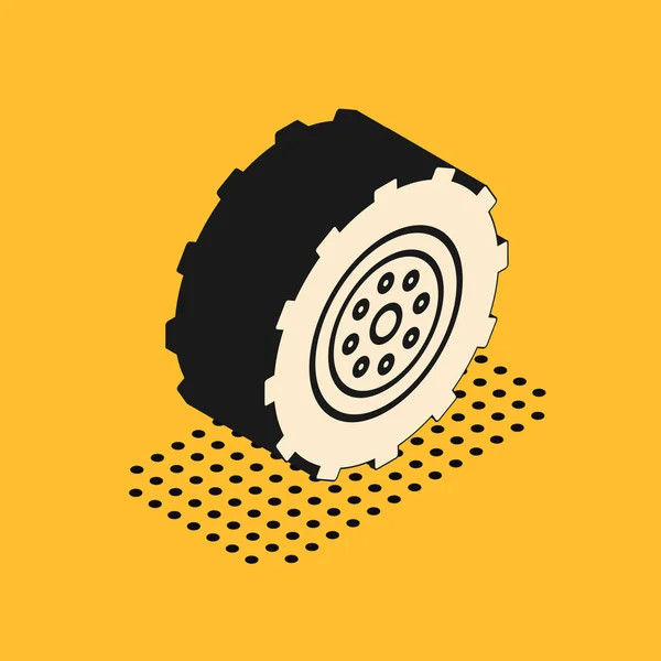 Isometric Car wheel icon isolated on yellow background. Vector Illustration — 스톡 벡터