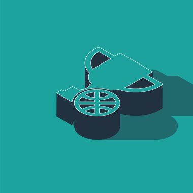 Yeşil arka planda izole edilmiş basketbol topu ikonu olan Isometric Ödülü kupası. Galibiyet ödülü sembolü. Şampiyonluk ya da yarışma kupası. Vektör İllüstrasyonu