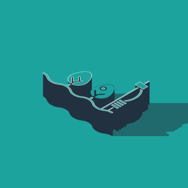 Isometric Standalone sensörü ve bitki simgesi yeşil arka planda izole edildi. Vektör İllüstrasyonu
