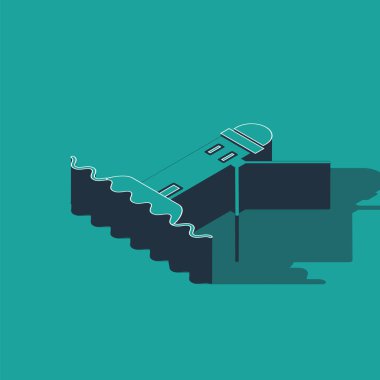 Isometric Deniz feneri simgesi yeşil arka planda izole edildi. Vektör İllüstrasyonu
