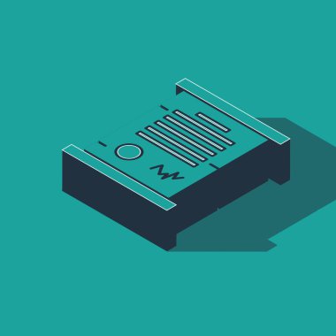 Yeşil arkaplanda Isometric Decree, kağıt, parşömen, kaydırma simgesi izole. Vektör İllüstrasyonu