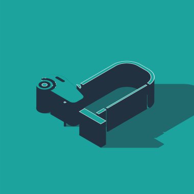 Isometric Elektrik süpürgesi ikonu yeşil arka planda izole edildi. Vektör İllüstrasyonu