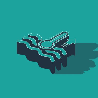 Isometric Water termometresi yeşil zeminde izole edilmiş ısı ve soğuk ikonu ölçüyor. Termometre termometresi sıcak ya da soğuk hava gösteriyor. Vektör İllüstrasyonu