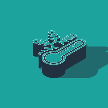 Yeşil zemin üzerinde kar tanesi simgesi olan Isometric Termometre. Vektör İllüstrasyonu