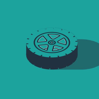 Isometric Araba Tekerleği simgesi yeşil arka planda izole edildi. Vektör İllüstrasyonu