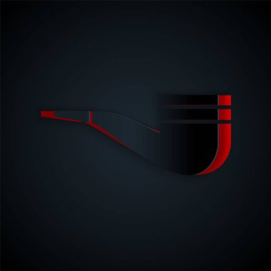 Kağıt kesiği, siyah arka planda izole edilmiş duman simgesi olan sigara piposu. Tütün piposu. Kağıt sanatı tarzı. Vektör İllüstrasyonu