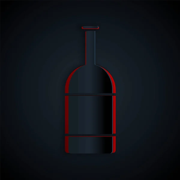 Icono de botella de cerveza cortada en papel aislado sobre fondo negro. Estilo de arte de papel. Ilustración vectorial — Vector de stock