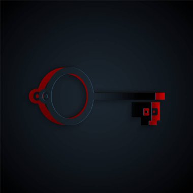 Kağıt, siyah arkaplanda izole edilmiş oyun simgesi için Eskiler 'in anahtarını kesti. Kağıt sanatı tarzı. Vektör İllüstrasyonu