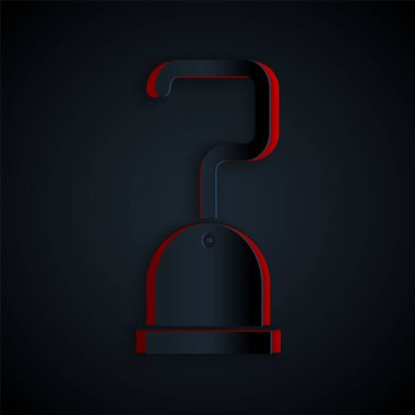 Kağıt kesiği korsan kancası simgesi siyah arkaplanda izole edildi. Kağıt sanatı tarzı. Vektör İllüstrasyonu