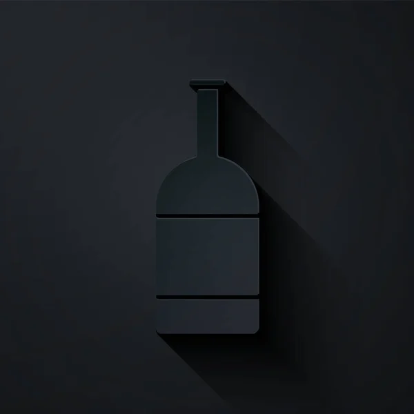 Icono de botella de cerveza cortada en papel aislado sobre fondo negro. Estilo de arte de papel. Ilustración vectorial — Vector de stock