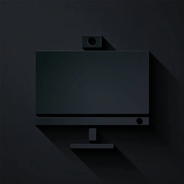 Cięcie papieru Ikona monitora wyizolowana na czarnym tle. Znak składnika PC. Papier w stylu sztuki. Ilustracja wektora — Wektor stockowy