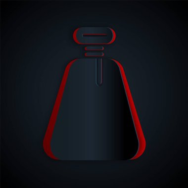 Kağıt kesiği siyah arkaplanda izole edilmiş Korsan çuvalı simgesi. Kağıt sanatı tarzı. Vektör İllüstrasyonu