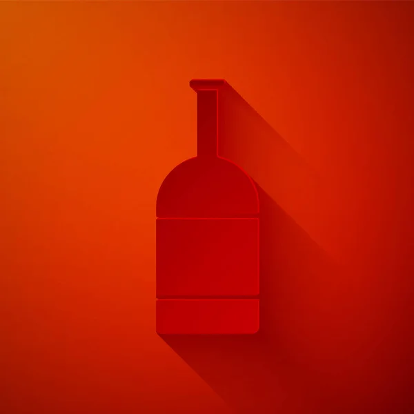 Paper cut Beer bottle icon isolated on red background. Paper art style. Vector Illustration — Stock Vector
