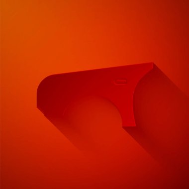 Kağıt kesiği araba çamurluğu ikonu kırmızı arka planda izole edilmiş. Kağıt sanatı tarzı. Vektör İllüstrasyonu