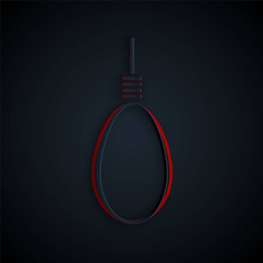 Kağıt kesiği darağacı halat ilmiği asılı simgesi siyah arkaplanda izole edildi. İpe bağlanmış halat. İntihar, asılma ya da linç. Kağıt sanatı tarzı. Vektör İllüstrasyonu